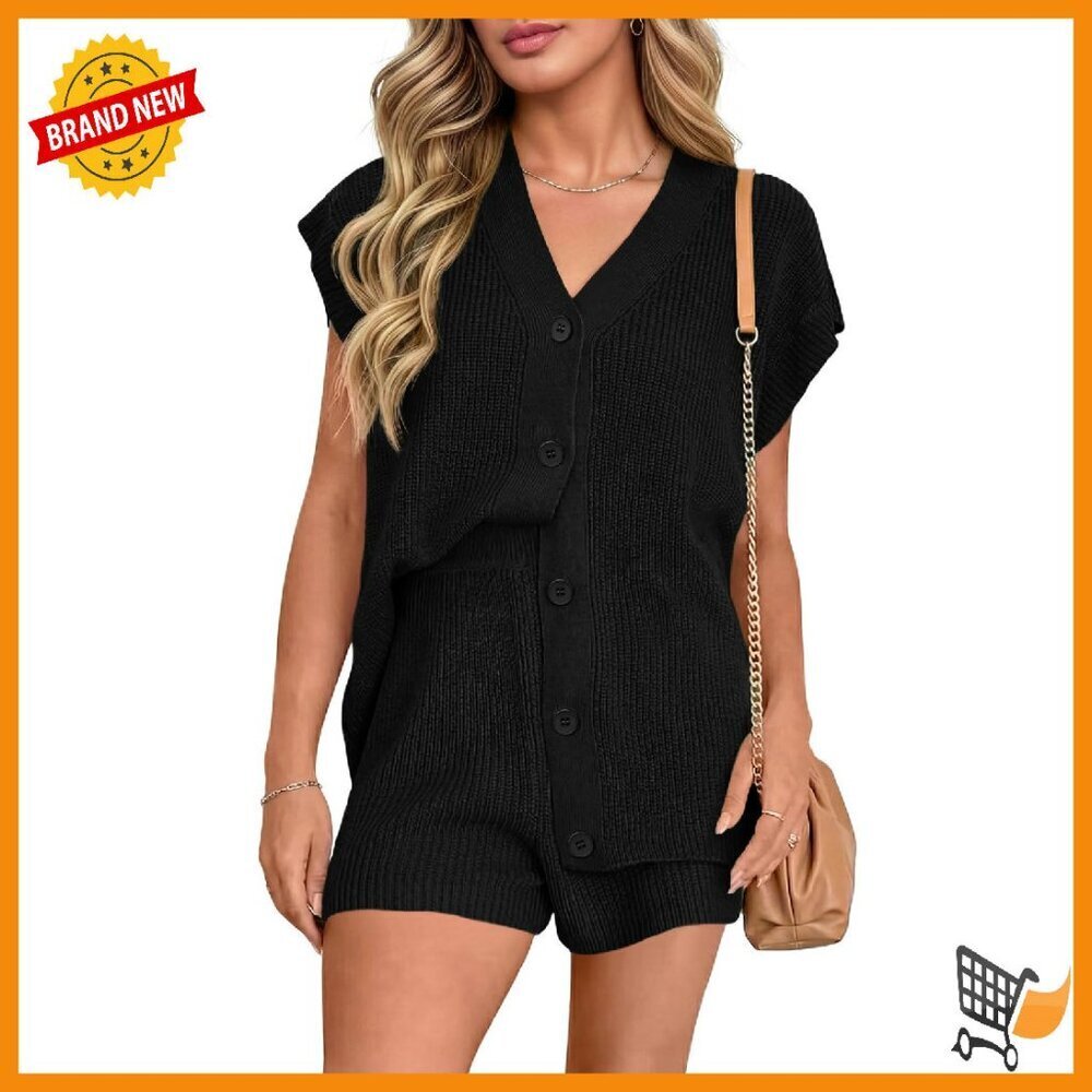 Oversized V-Neck Cardigan Set with High Waisted Shorts Lounge Wear
